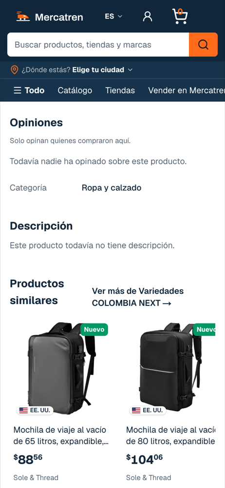La fila «Productos similares» al pie de la ficha de unos zapatos en Mercatren.